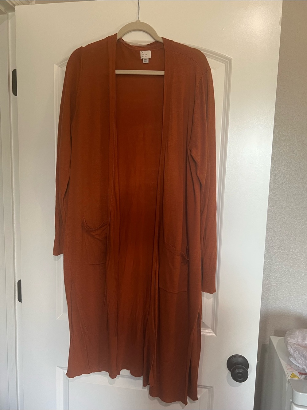 a new day Open-Front Long Cardigan in Rust Orange